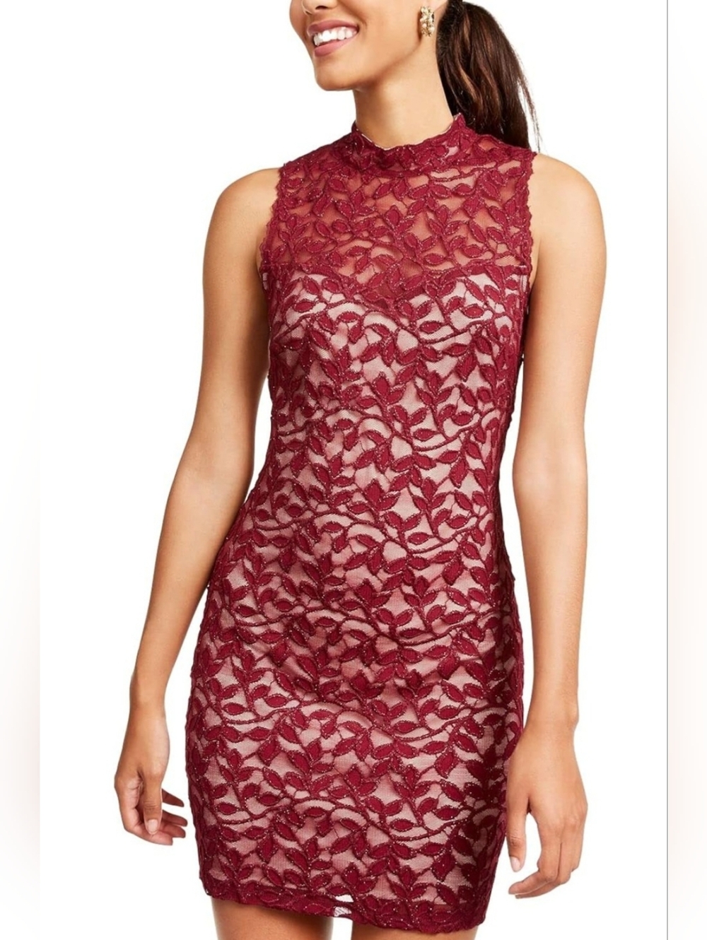 Emerald Sandae Sleeveless Lace Sheath Dress in Burgundy - Women